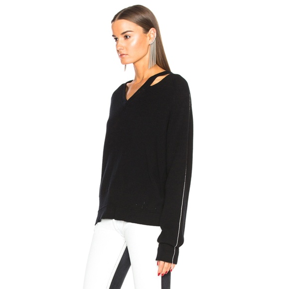 NWT Helmut Lang Distressed V Neck Sweater Black - Picture 2 of 8